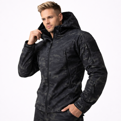 Softshell Taktisk Jakke – Vanntett &amp; Vindtett med Fleecefor | Herre Camouflage Hettejakke til Jakt &amp; Friluft