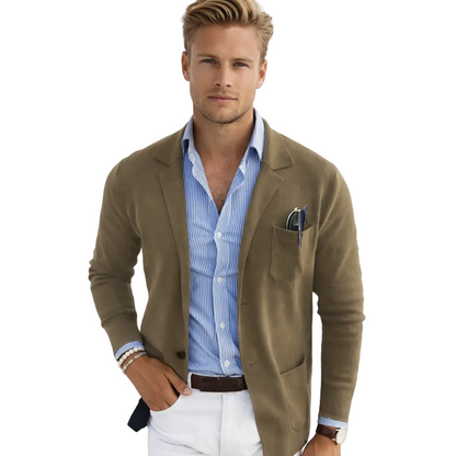 Herre Blazer – Klassisk Ensfarget Dressjakke | Business Casual med Jakkeslag &amp; Lommer – Lysegrå