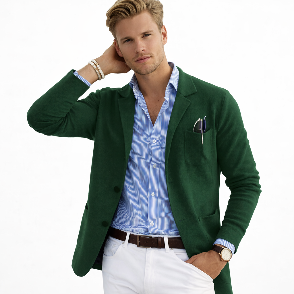 Herre Blazer – Klassisk Ensfarget Dressjakke | Business Casual med Jakkeslag &amp; Lommer
