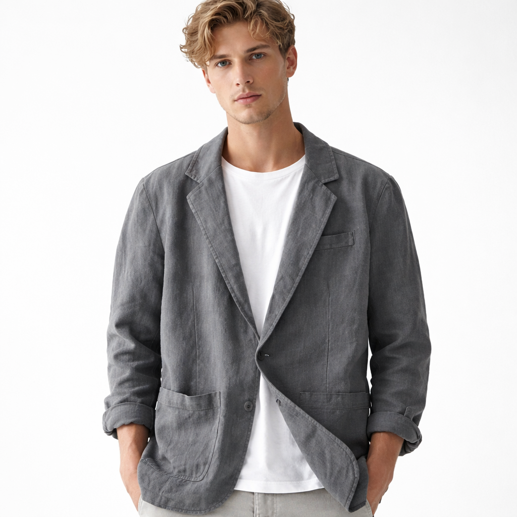 Lett Sommerblazer for Herre i Lin og Bomull – Pustende &amp; Elegant Jakke til Business og Casual Bruk – Bildefarge