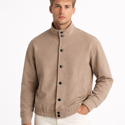 Herrejakke – Ensfarget med Ståkrage &amp; Knapper | Koreansk Streetwear i Casual Stil (S–5XL)