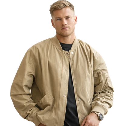 Herre Bomberjakke – Khaki MA-1 Flight Jacket | Klassisk Pilotstil med Baseballkrage – Khaki