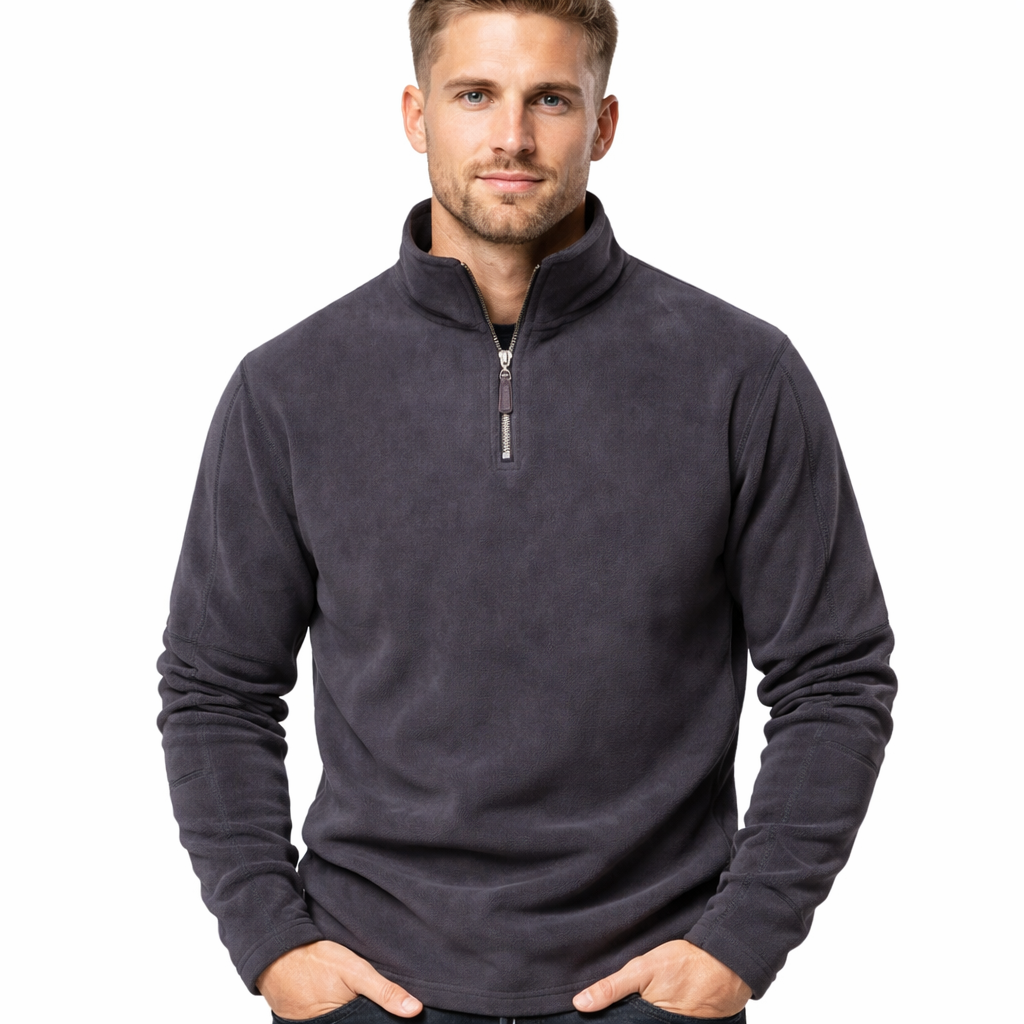 Tykk og varm herre-fleece – halv glidelås, softshell-look til tur og hverdag – HD08-Brun