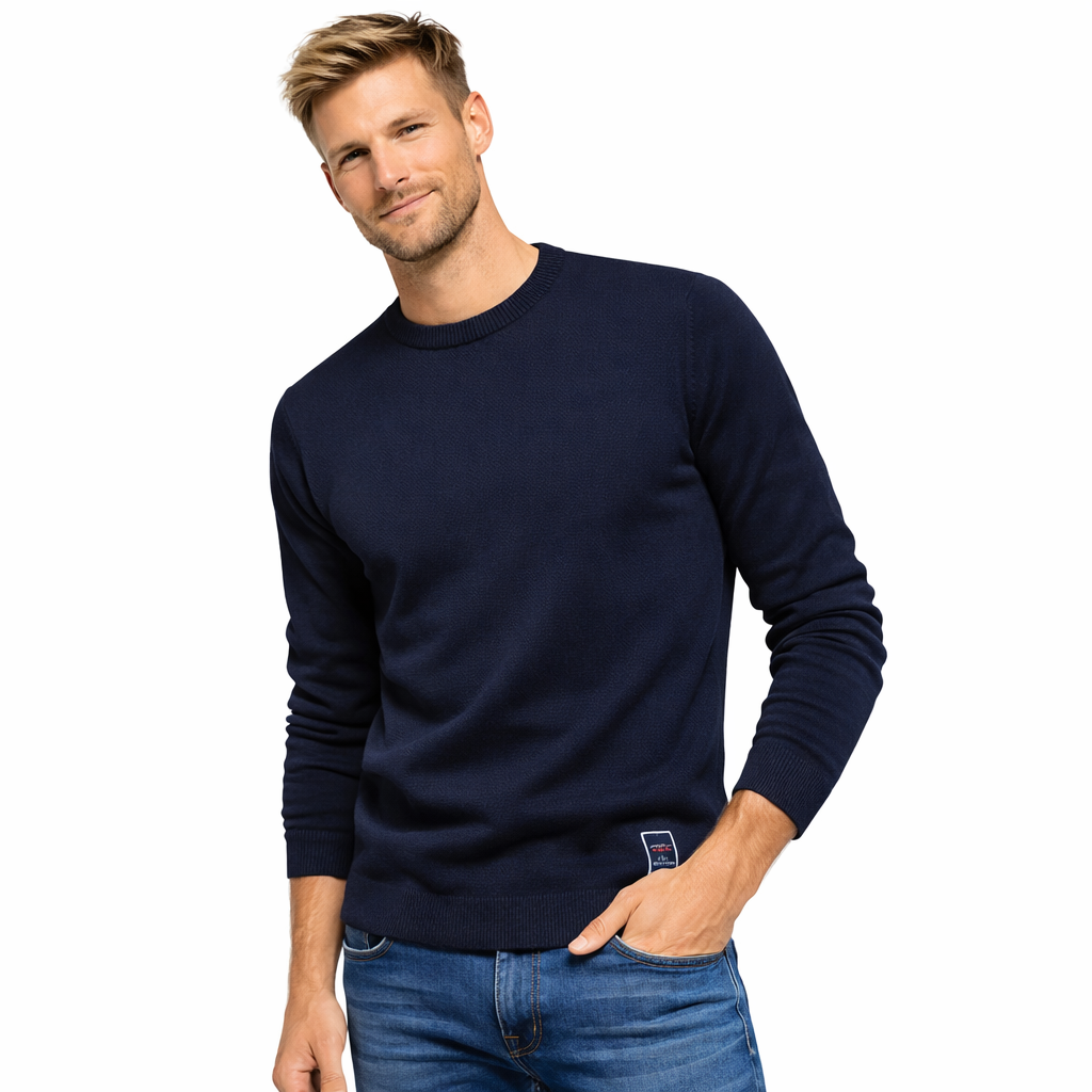 Klassisk Herregenser med Rund Hals – Ensfarget Strikkegenser i Ullblanding | Myk, Varm og Elegant til Høst og Vinter