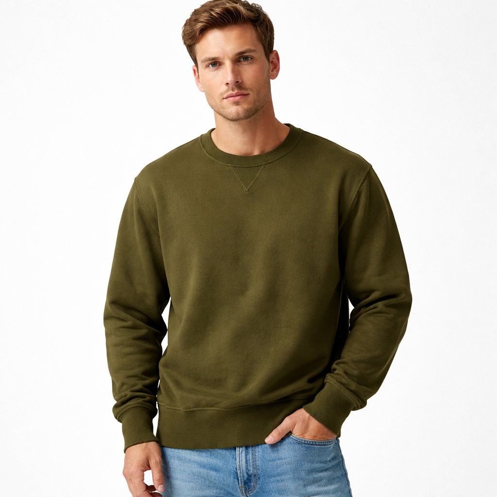 Tung Bomullsgenser for Menn – Oversized Vintergenser i Streetwear-stil | Myk, Varm og Komfortabel Hettefri Hoodie i Svart og Hvit – Sjokolade