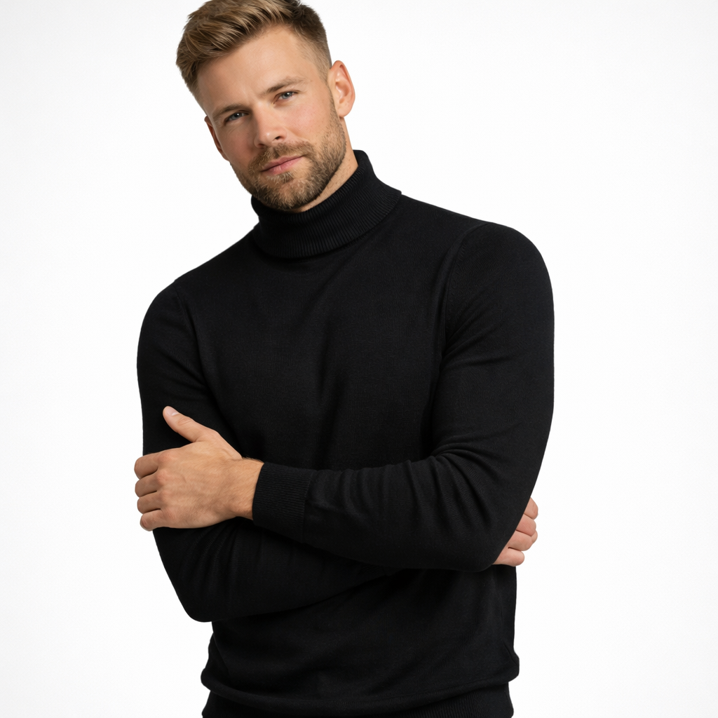 Myk Herregenser med Høy Hals – Ensfarget Vintergenser i Premium Kvalitet | Varm og Komfortabel Pullover for Menn