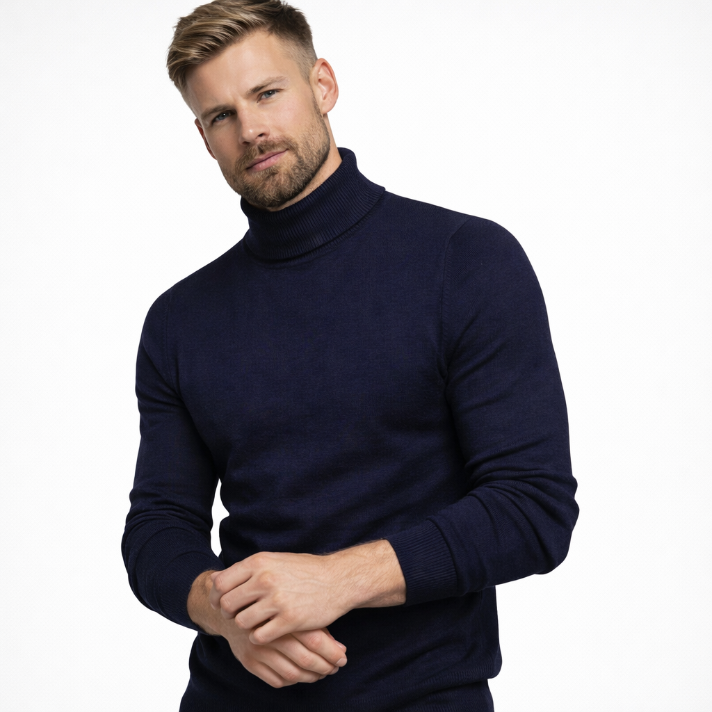 Myk Herregenser med Høy Hals – Ensfarget Vintergenser i Premium Kvalitet | Varm og Komfortabel Pullover for Menn