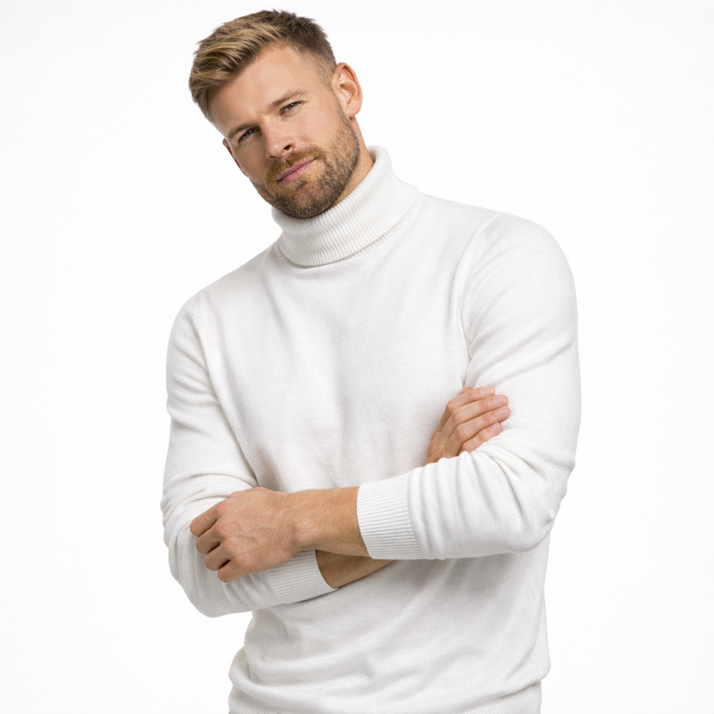 Myk Herregenser med Høy Hals – Ensfarget Vintergenser i Premium Kvalitet | Varm og Komfortabel Pullover for Menn