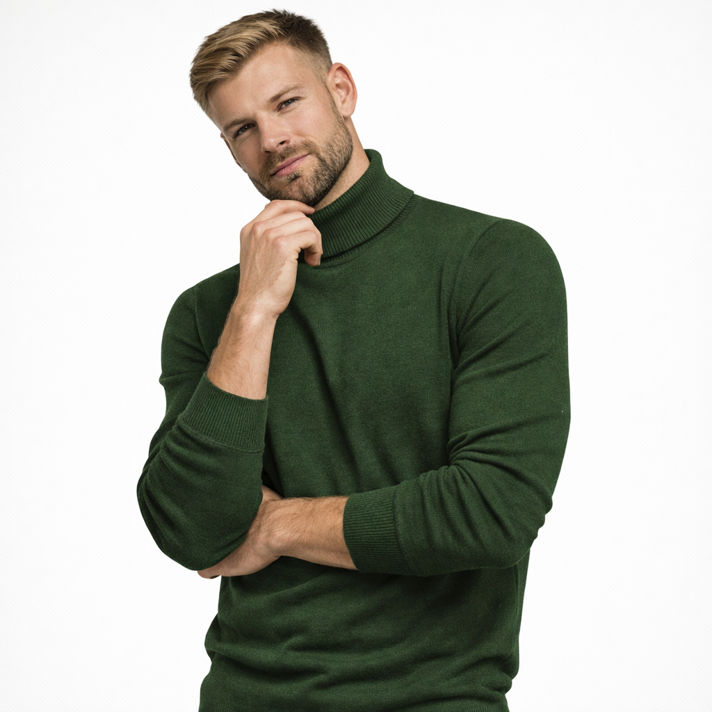 Myk Herregenser med Høy Hals – Ensfarget Vintergenser i Premium Kvalitet | Varm og Komfortabel Pullover for Menn