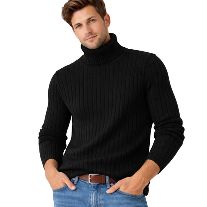 Høyhalset Genser for Menn – Tykk Strikkegenser i Ensfarget Design | Varm Vintergenser i Store Størrelser (opptil 4XL) – Karamell