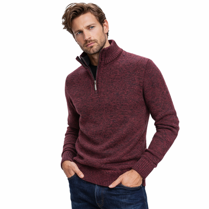Strikkegenser for Menn – Tykk Høst/Vinter Genser med Glidelås og Høy Hals | Slim Fit &amp; Ensfarget Elegant Design