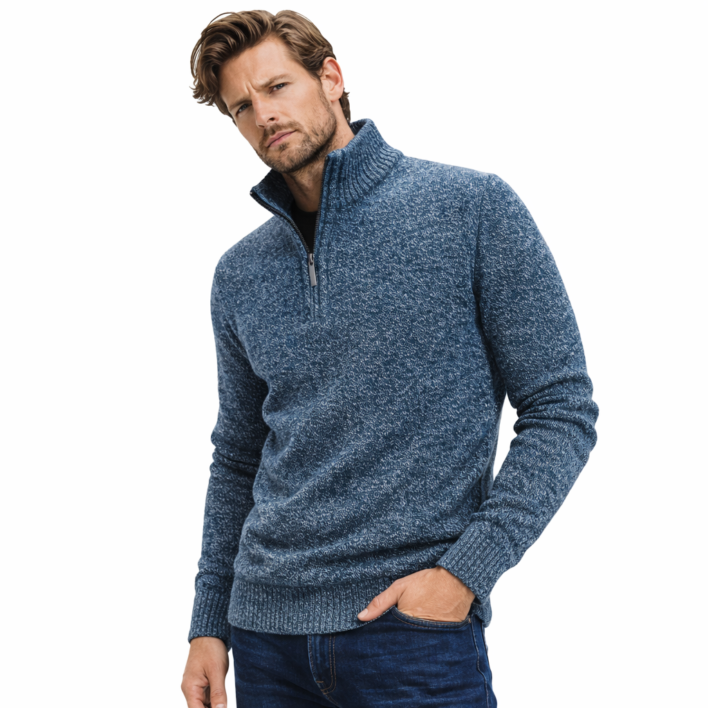 Strikkegenser for Menn – Tykk Høst/Vinter Genser med Glidelås og Høy Hals | Slim Fit &amp; Ensfarget Elegant Design