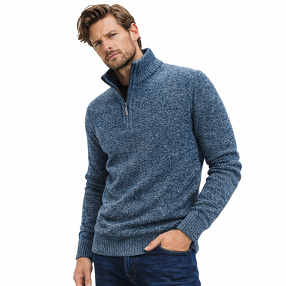 Strikkegenser for Menn – Tykk Høst/Vinter Genser med Glidelås og Høy Hals | Slim Fit &amp; Ensfarget Elegant Design