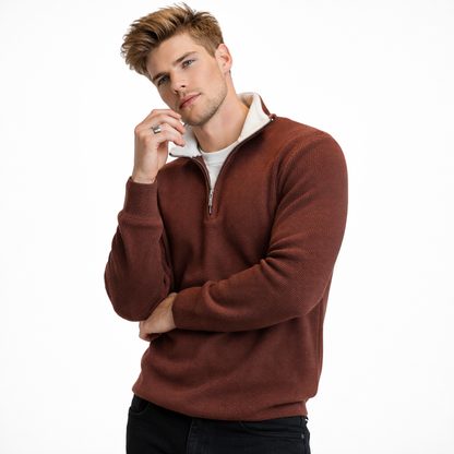 Herregenser med Halv Glidelås – Slim Fit Strikkegenser | Flerfarget Design &amp; Ståkrage Høst/Vinter 2024
