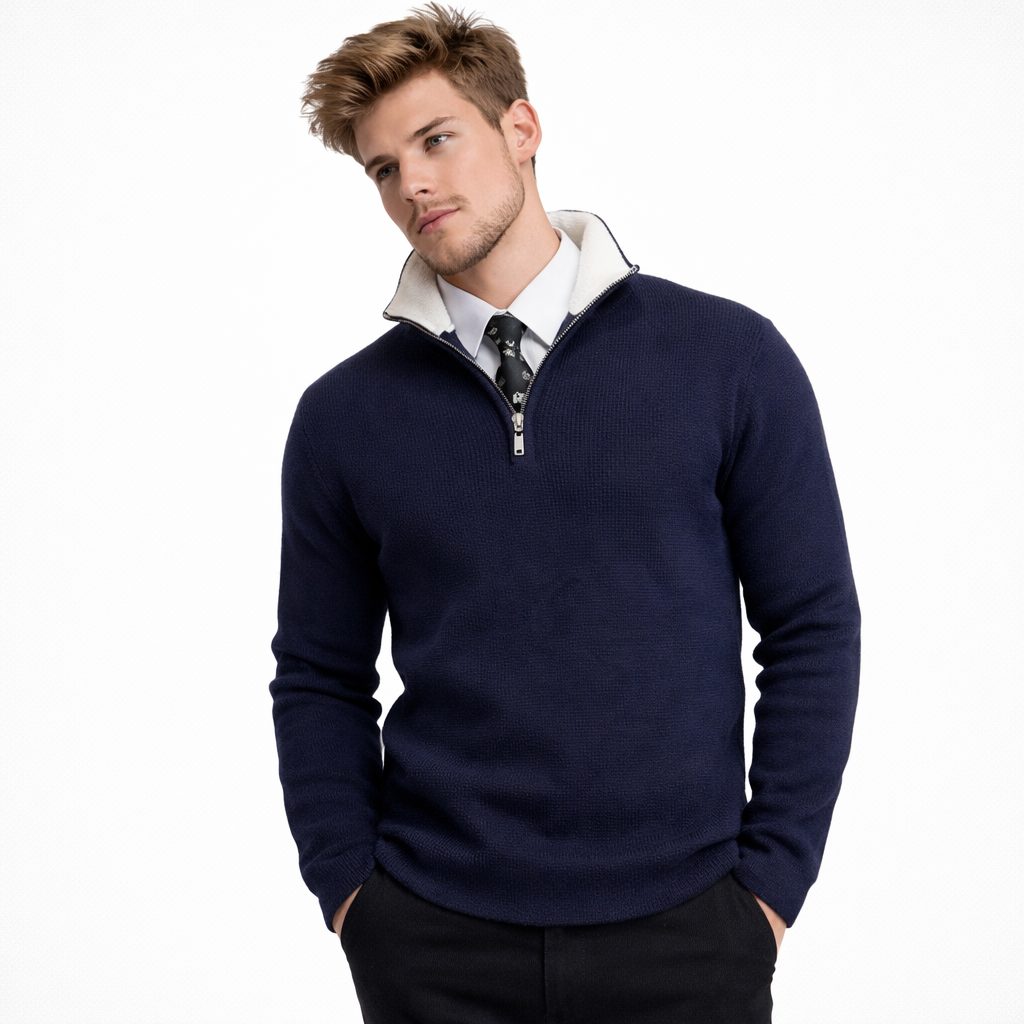 Herregenser med Halv Glidelås – Slim Fit Strikkegenser | Flerfarget Design &amp; Ståkrage Høst/Vinter 2024