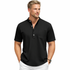 Sommerlig Herreskjorte med Kort Erm – Avslappet Henley Stil i Bomull med Lommer – Svart