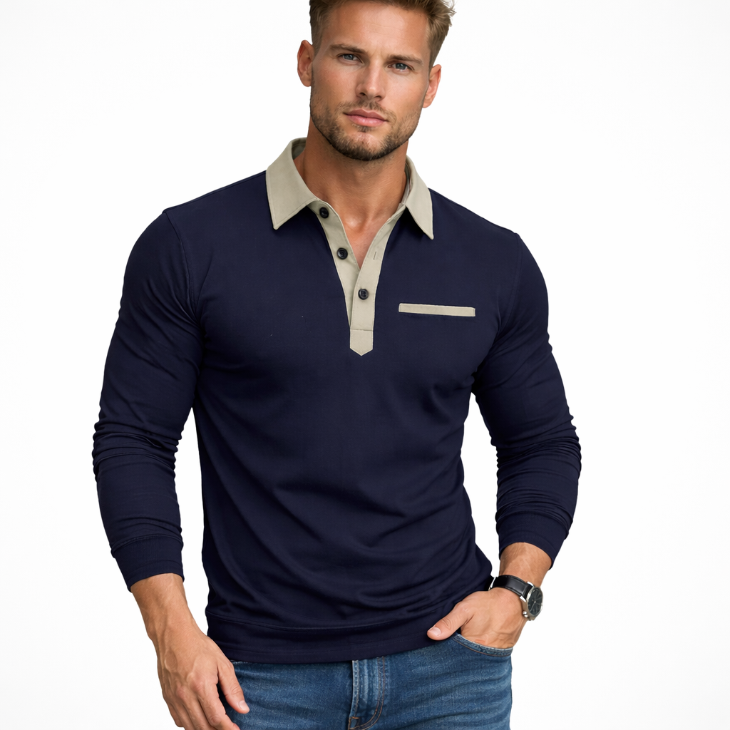 Langermet Polo for Menn – Klassisk Business-Casual Skjorte med Krage (Vår &amp; Høst)