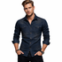 Slim Fit Denimskjorte for Herre – Elastisk Bomull og Klassisk Cowboy-stil med Moderne Passform – Svart