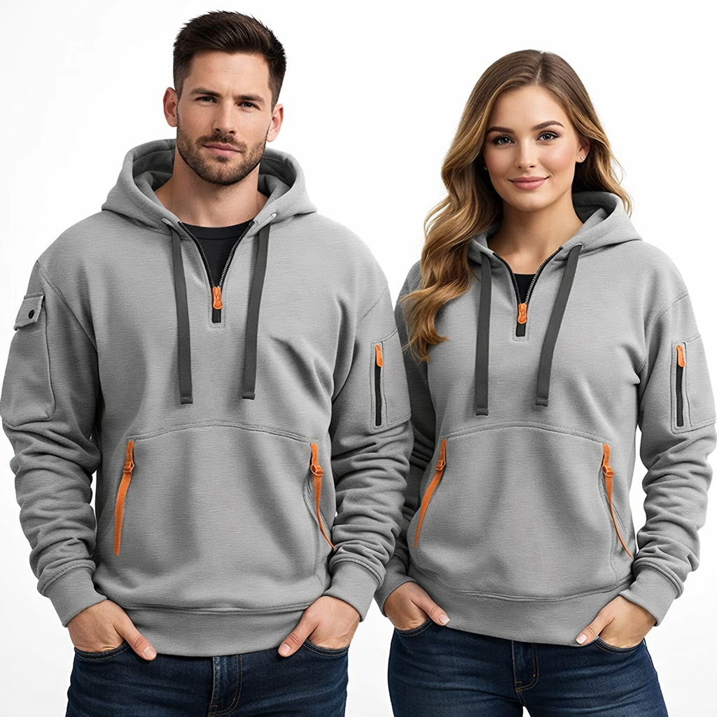 Unisex fleece hettegenser med glidelåslommer – løs passform, store størrelser – Marineblå