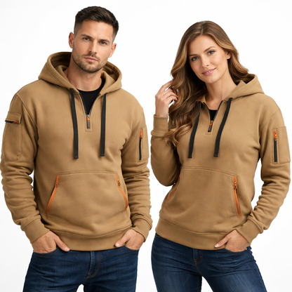 Unisex fleece hettegenser med glidelåslommer – løs passform, store størrelser