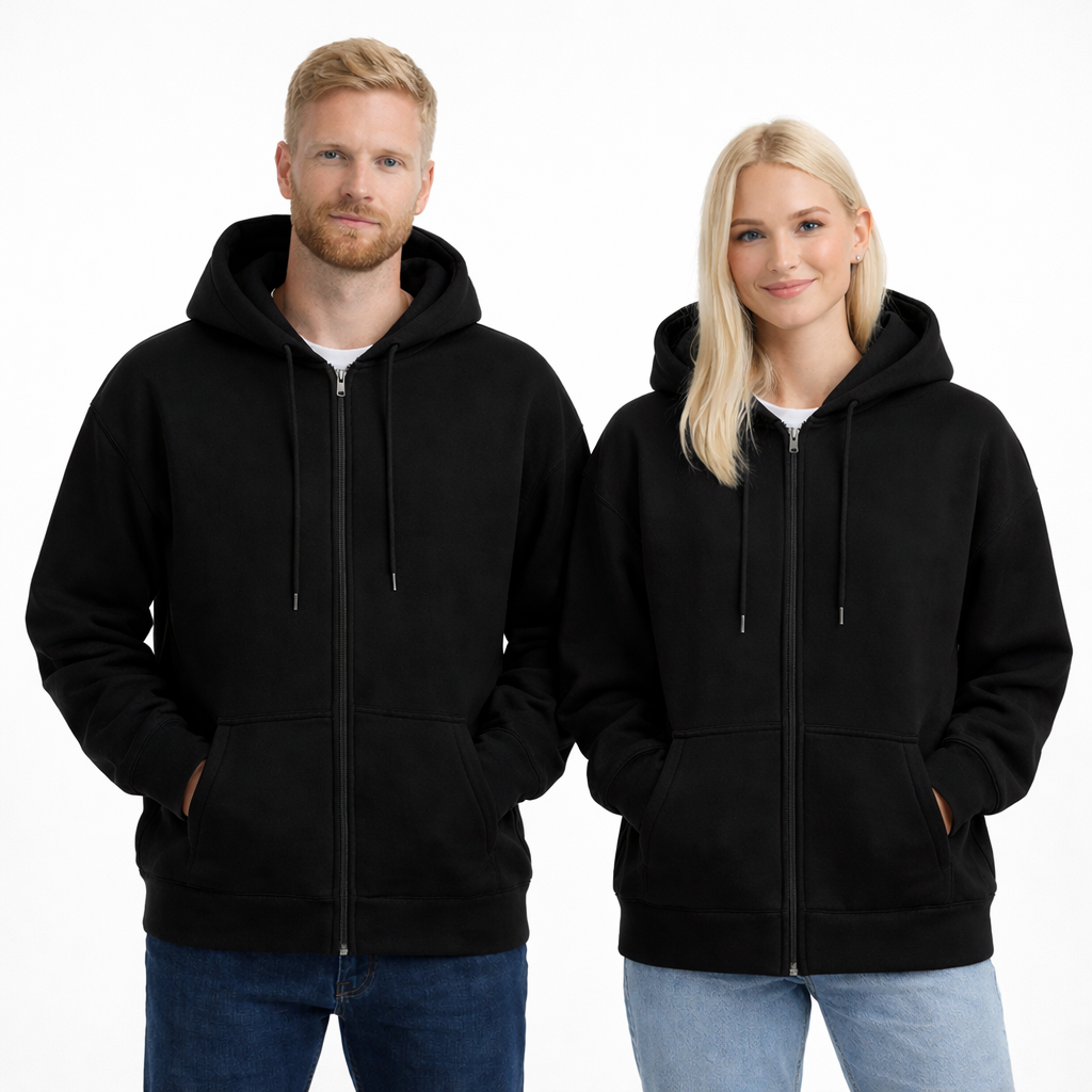 Unisex Hettegenser med Glidelås – Oversized Streetwear Hoodie med Doble Lommer | Varm &amp; Trendy til Høst og Vinter