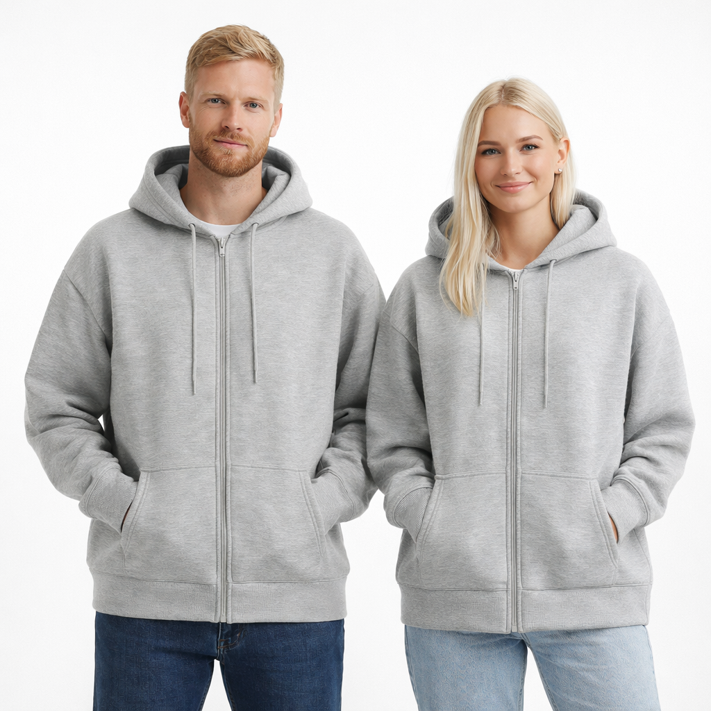 Unisex Hettegenser med Glidelås – Oversized Streetwear Hoodie med Doble Lommer | Varm &amp; Trendy til Høst og Vinter