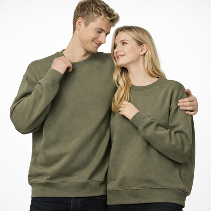 Unisex Heavyweight Genser – Rund Hals, Ensfarget &amp; Løs Passform | Casual &amp; Sporty Stil