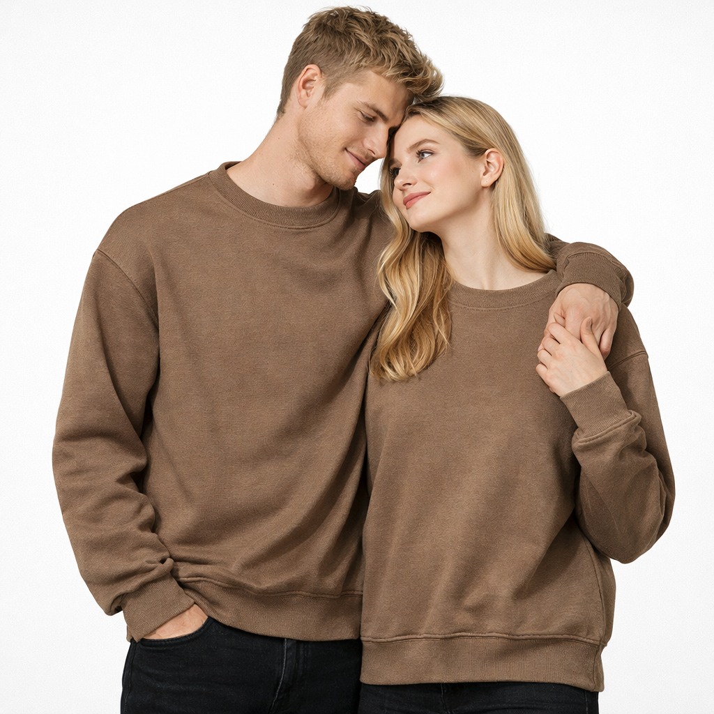 Unisex Heavyweight Genser – Rund Hals, Ensfarget &amp; Løs Passform | Casual &amp; Sporty Stil