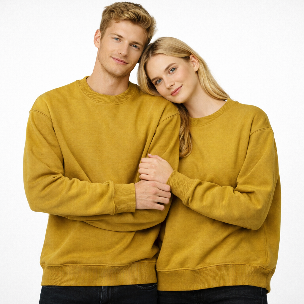 Unisex Heavyweight Genser – Rund Hals, Ensfarget &amp; Løs Passform | Casual &amp; Sporty Stil