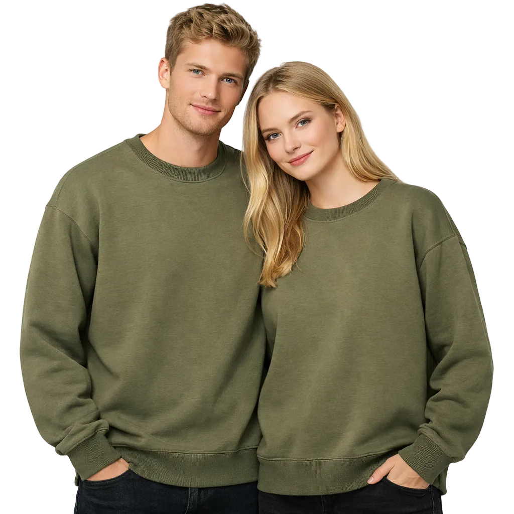 Unisex Heavyweight Genser – Rund Hals, Ensfarget &amp; Løs Passform | Casual &amp; Sporty Stil – Khaki 0001