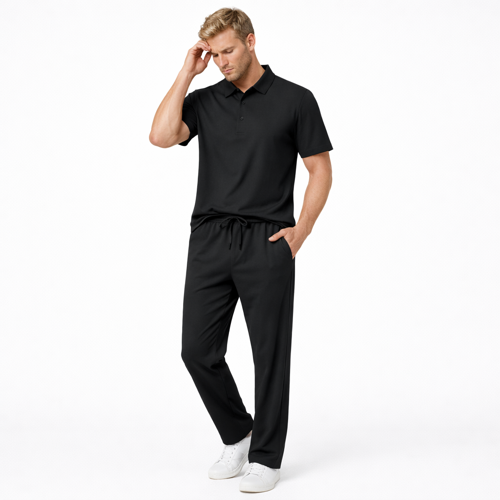 Sommerens Favoritt: Pustende Herresett i Is-silke – Polo &amp; Bukse i Todelt Joggedress