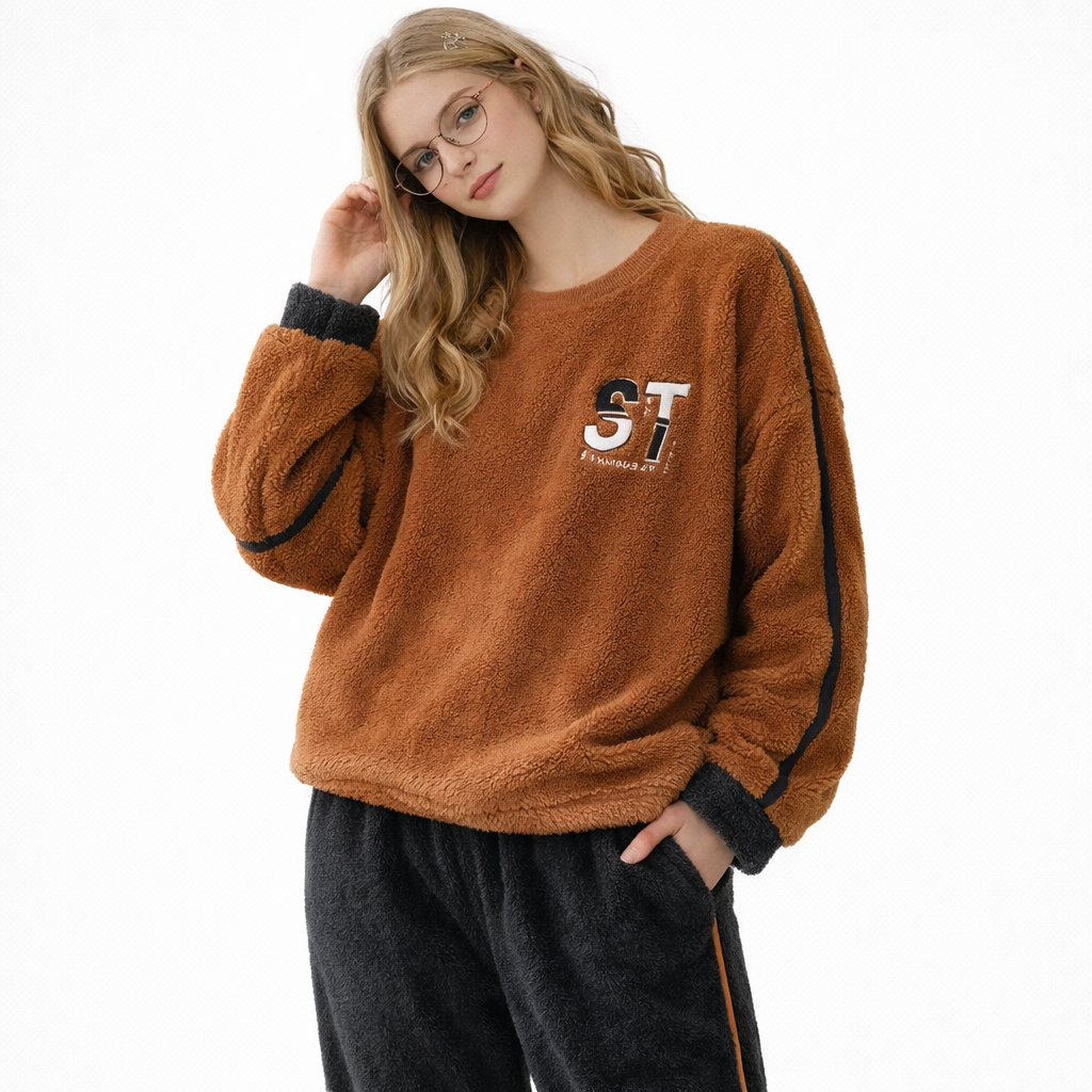 Varm Vinterpysj til Dame – 2-delt Sett i Tykk Flanell/Coral Fleece (Langermet) | Mykt Loungewear