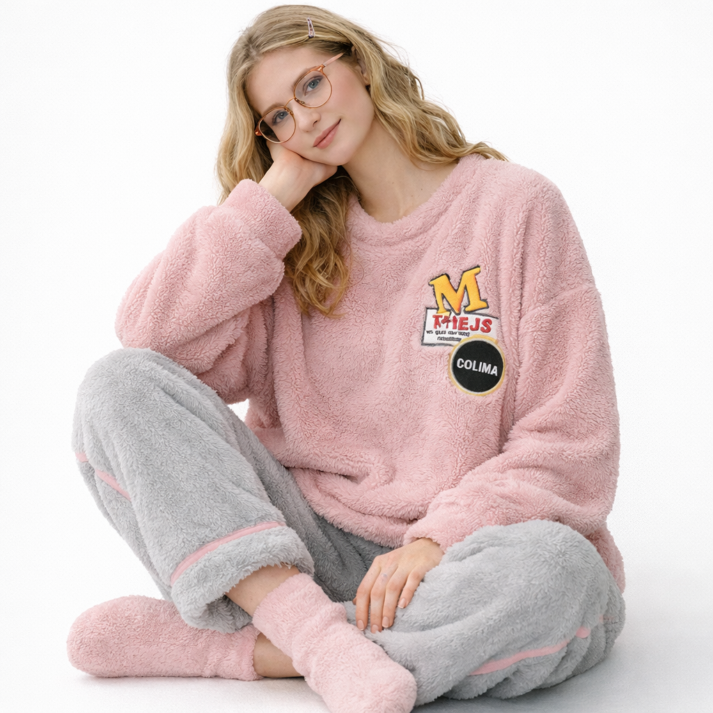 Varm Vinterpysj til Dame – 2-delt Sett i Tykk Flanell/Coral Fleece (Langermet) | Mykt Loungewear