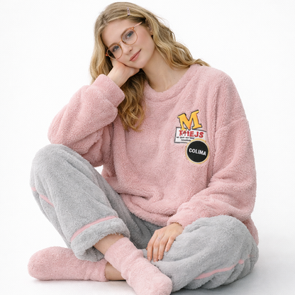 Varm Vinterpysj til Dame – 2-delt Sett i Tykk Flanell/Coral Fleece (Langermet) | Mykt Loungewear