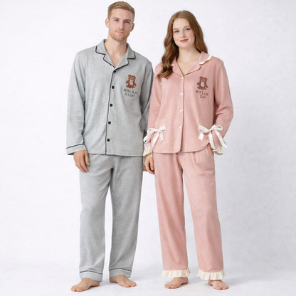 Japansk-Inspirert Par-Pysjamas i Myk Bomull – Unisex 2-delt Sett (Løs Passform) | Vår Hjemmesett
