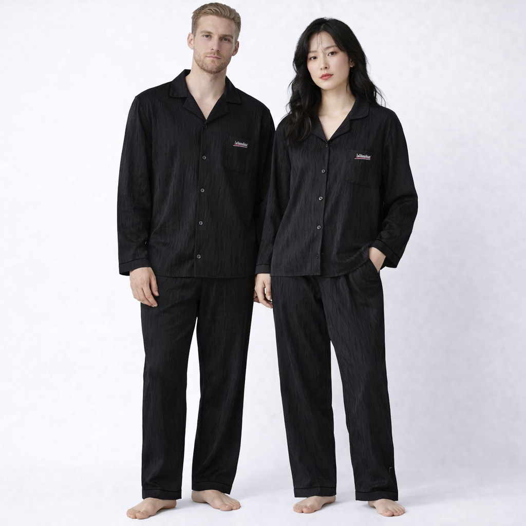 Japansk-Inspirert Par-Pysjamas i Myk Bomull – Unisex 2-delt Sett (Løs Passform) | Vår Hjemmesett