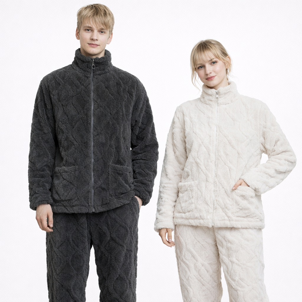 Matchende Par-Pysjamas i Varm Flanell – 2-delt Vintersett til Dame &amp; Herre | Tykk Nattøy/Loungewear
