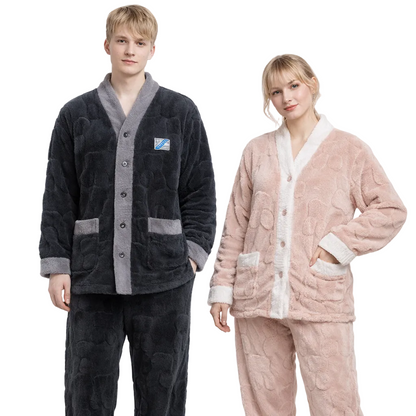 Matchende Par-Pysjamas i Varm Flanell – 2-delt Vintersett til Dame &amp; Herre | Tykk Nattøy/Loungewear – VK003 VK002