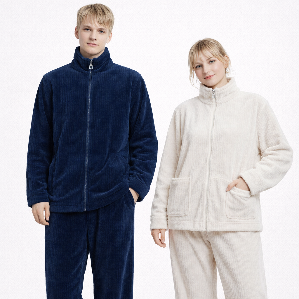 Matchende Par-Pysjamas i Varm Flanell – 2-delt Vintersett til Dame &amp; Herre | Tykk Nattøy/Loungewear