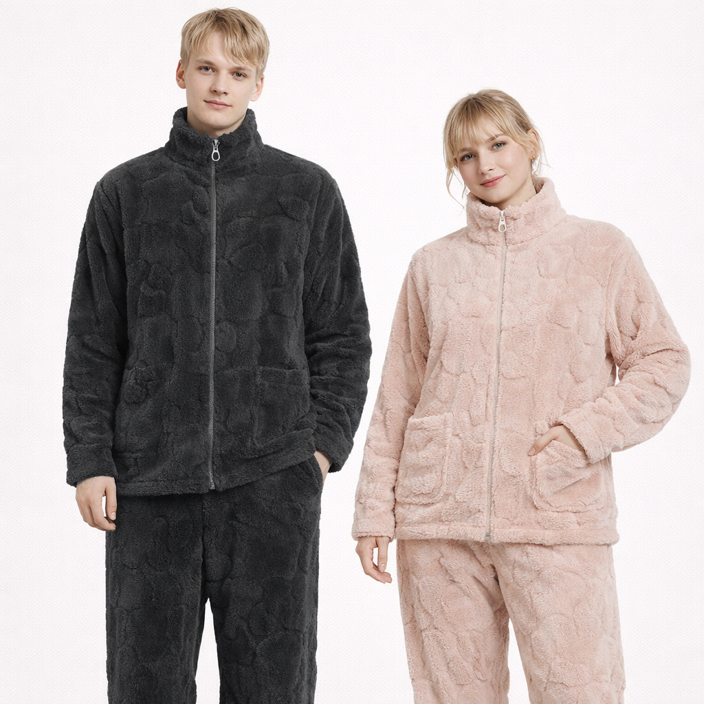 Matchende Par-Pysjamas i Varm Flanell – 2-delt Vintersett til Dame &amp; Herre | Tykk Nattøy/Loungewear