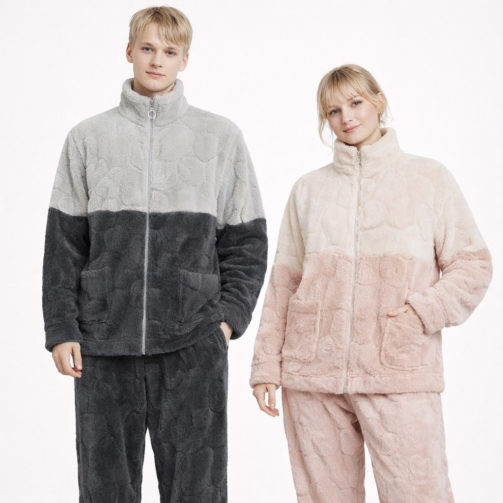 Matchende Par-Pysjamas i Varm Flanell – 2-delt Vintersett til Dame &amp; Herre | Tykk Nattøy/Loungewear