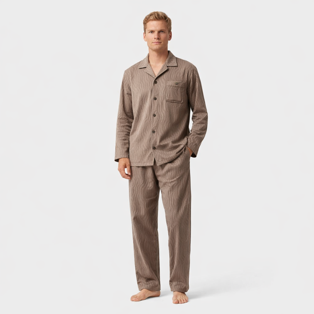 Varm Herrepysjamas i Island Fleece – 2-delt Sett (Langermet Topp + Lang Bukse) | Tykk Flanell Vinter/Høst