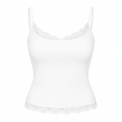 Cami Crop Topp til Dame – Blondetopp med Spagettistropper