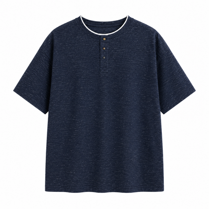 Henley T-Skjorte til Herre i Lyocell | Kortermet Topp med Lag-på-Lag Design