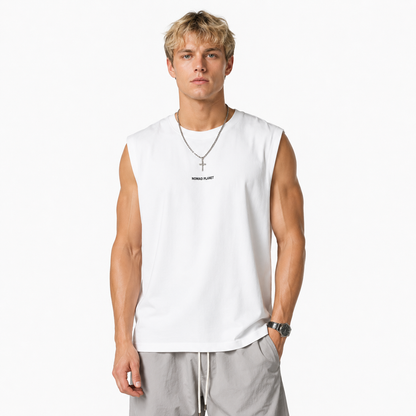 Tanktopp til Herre – Ermeløs Topp med Palmer og Teksttrykk