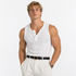Ribbestrikket Henley Tank Topp til Herre – Ermeløs Topp med Knapper – 01 Hvit