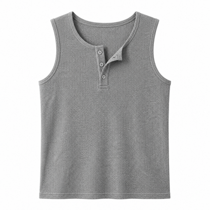 Ribbestrikket Henley Tank Topp til Herre – Ermeløs Topp med Knapper