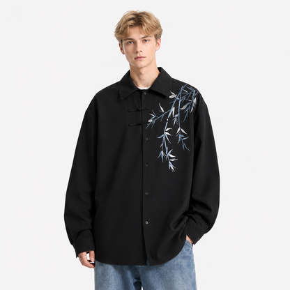 Brodert Skjorte til Herre – Oversized Kortermet Skjorte med Blomstermotiv