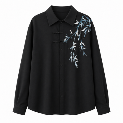 Brodert Skjorte til Herre – Oversized Kortermet Skjorte med Blomstermotiv