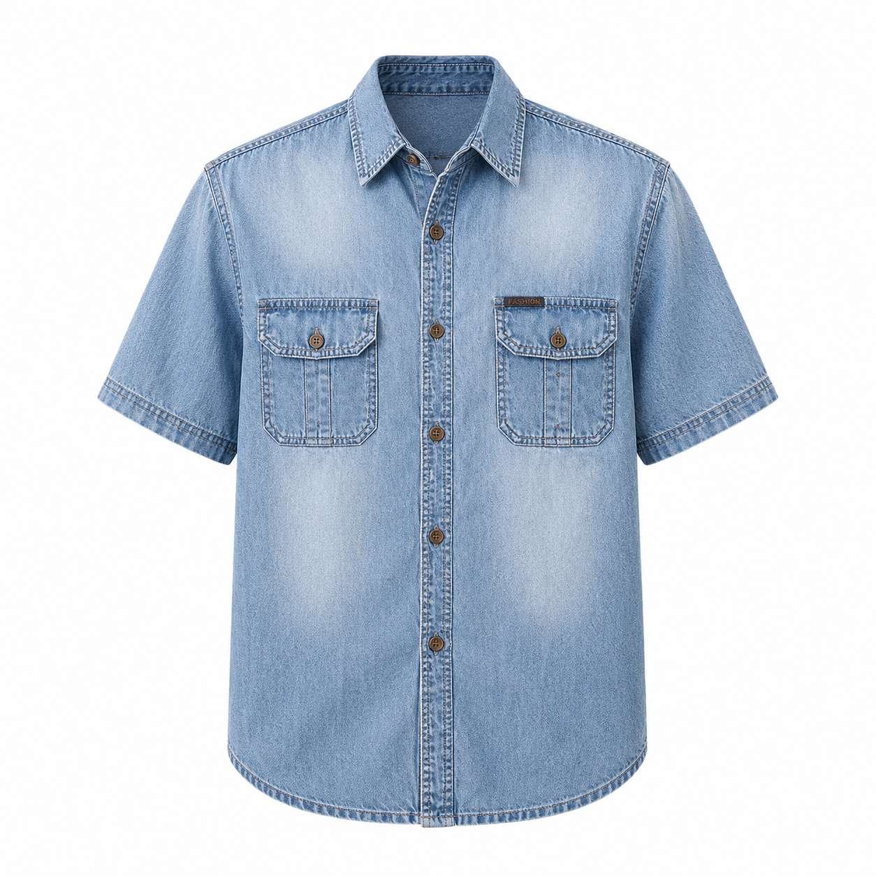 Denimskjorte til Herre – Kortermet Skjorte med Klassisk Krage